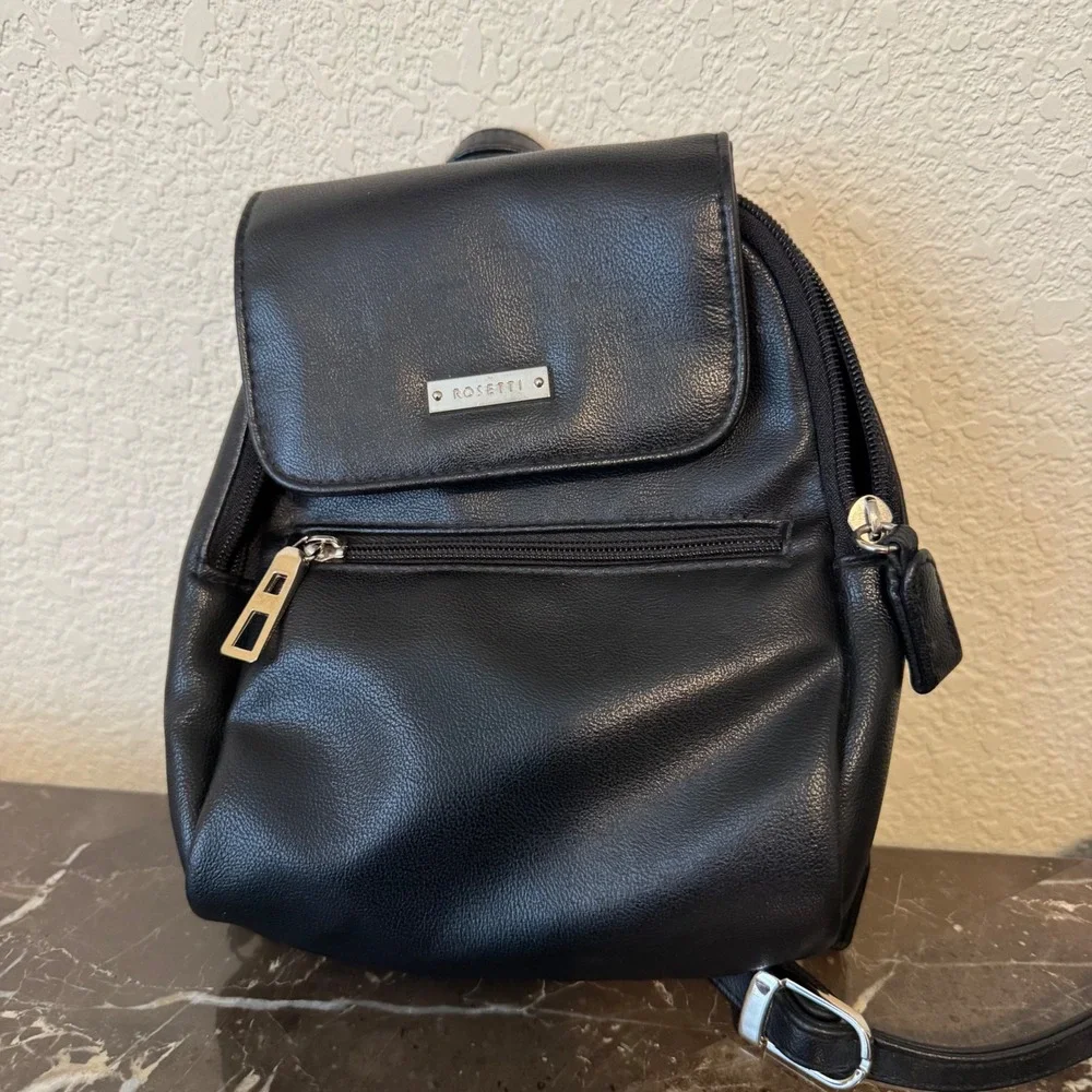 Rosetti Womens Mini Backpack Black Faux Leather Small Travel Bag Organizer Purse